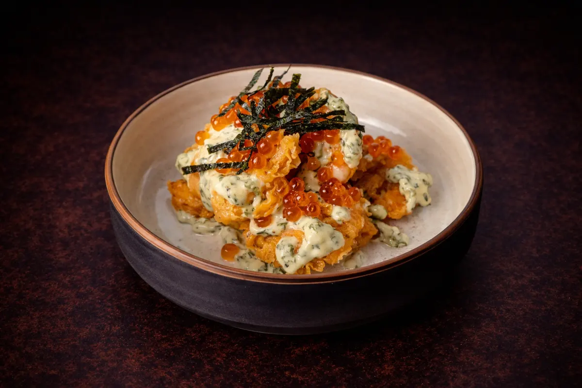 炸蝦佐鮭魚卵｜Fried Shrimp with Salmon Roe